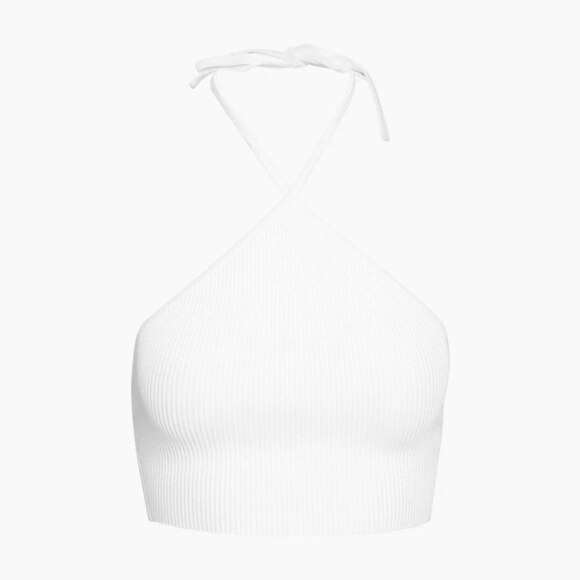 Aritzia Tops - Aritzia Babaton Sculpt Knit  Cropped Halter Top - White - XS